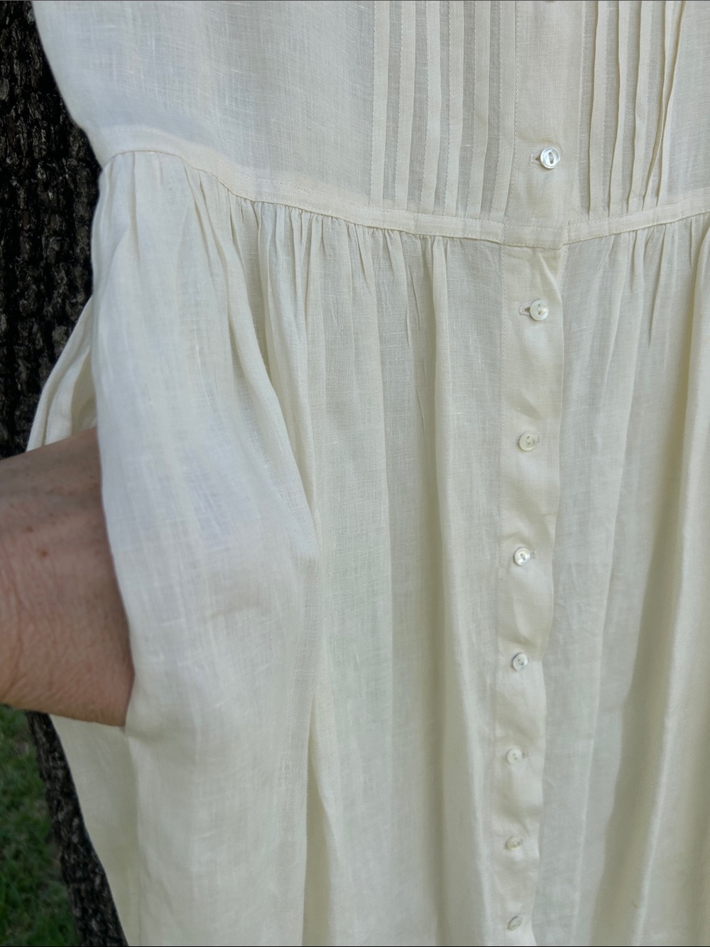 VTG Rare Polo Ralph Lauren Country 100% Linen Eyelet Pintuck Dress Cream size12 - Picture 10 of 13